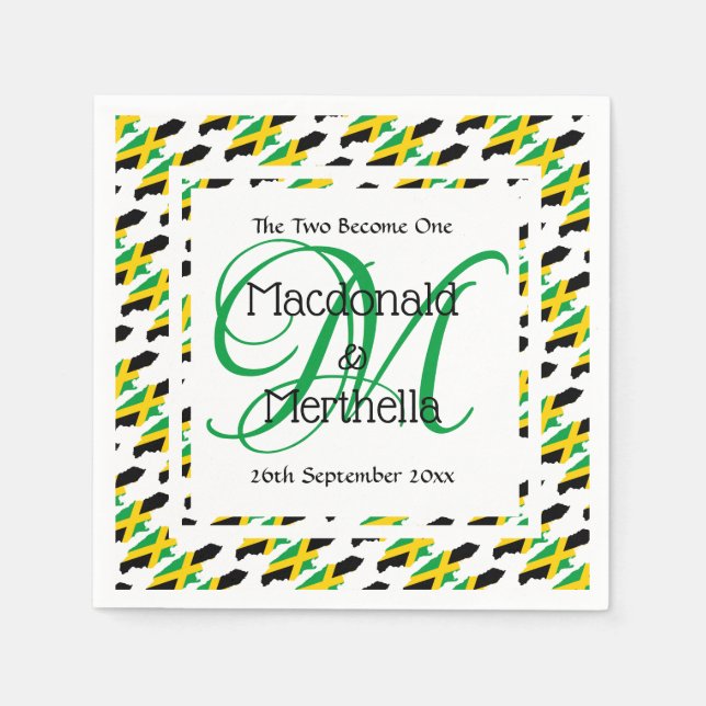 JAMAICA Monogram Custom Wedding Celebration Paper Napkins (Front)