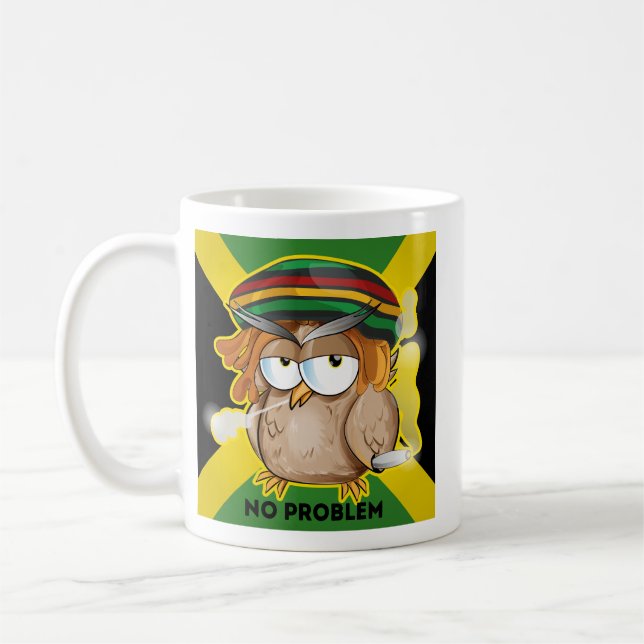 Jamaica Mug, No Problem with Funny Owl in Rasta  Coffee Mug (Left)
