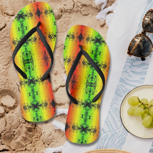 Jamaica Neon Rasta Colors Grunge Distressed Flip Flops