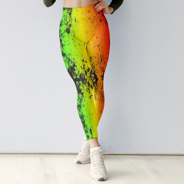 Jamaica Neon Rasta Colors Grunge Distressed Leggings (Jamaica Neon Rasta Colors Grunge Distressed Leggings)