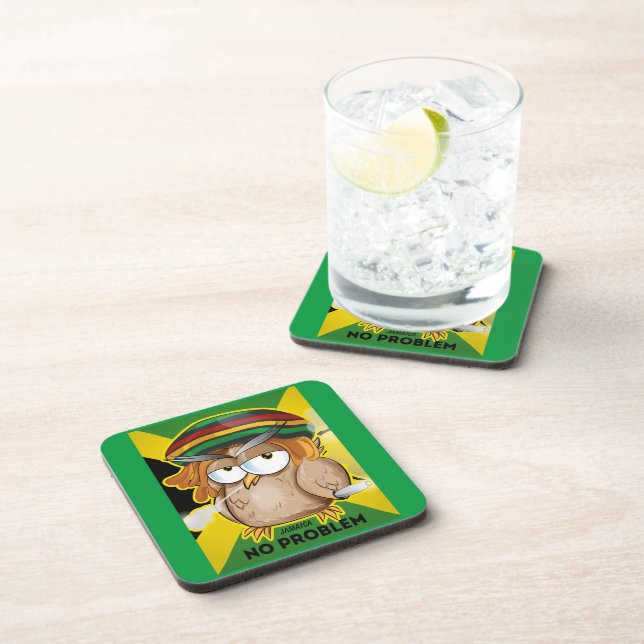 Jamaica No Problem Funny Owl  Beverage Coaster (Right Side)