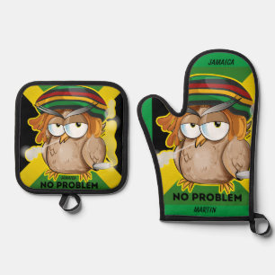 Jamaica No Problem Funny Owl Oven Mitt & Pot Holder Set