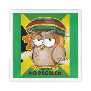 Jamaica No Problem Funny Rasta Smoking Owl Acrylic Tray