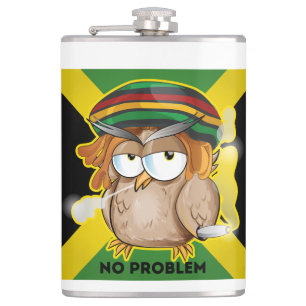 Jamaica No Problem with Funny Smoking Rasta Owl  Flask