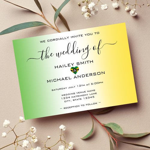 Jamaica Ombre Jamaican Flag Heart Photo Wedding Invitation