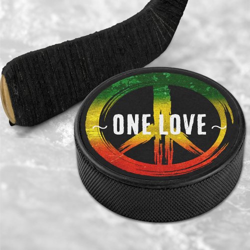 Jamaica One Love Rasta Color Peace Symbol Jamaican Hockey Puck