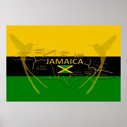 Jamaica Parishes Color HummingBird Poster any size