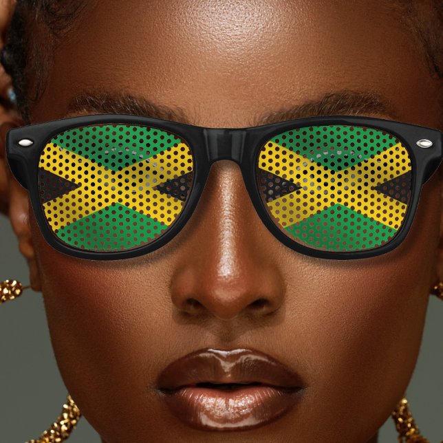 Jamaica Party Vacation Green Gold Jamaican Flag  Retro Sunglasses (jamaica jamaican flag sunglasses)