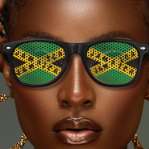 Jamaica Party Vacation Green Gold Jamaican Flag  Retro Sunglasses
