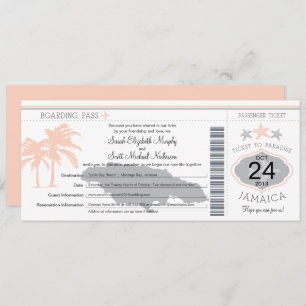 Jamaica Peach Gray Boarding Pass Wedding Invitation