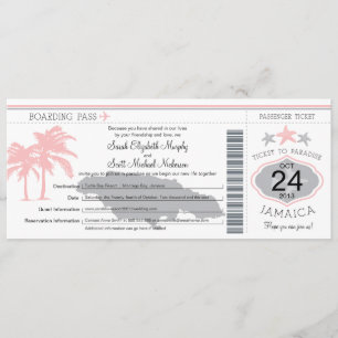 Jamaica Pink Gray Boarding Pass Wedding Invitation