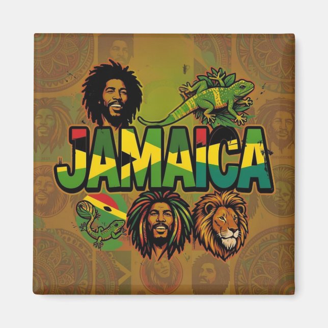 Jamaica proud magnet with jamaican colors (Front)