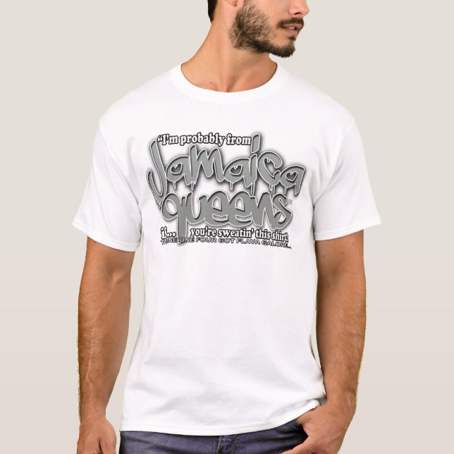 jamaica queens graffiti shirt (gray white font) (Front)