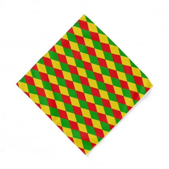 Jamaica Rasta Colored Harlequin Diamonds Patterned Bandana (Front)