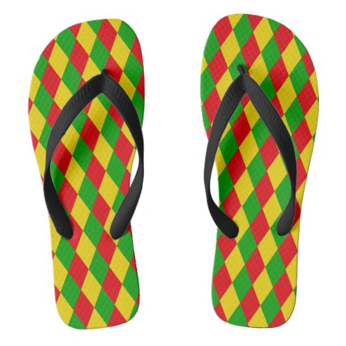 Jamaica Rasta Flag Colors Diamond Patterned Flip Flops