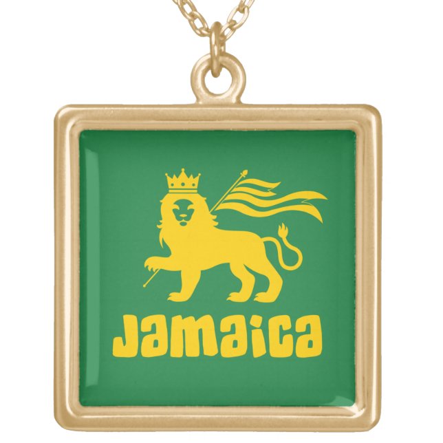 Jamaica Rasta Lion   Gold Plated Necklace (Front)