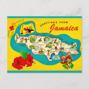Jamaica Retro Map Postcard