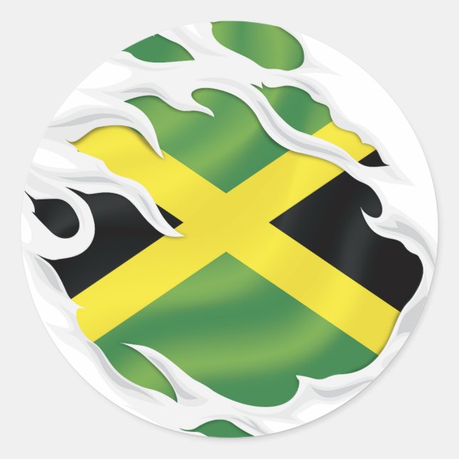 Jamaica Ripped Flag Classic Round Sticker (Front)