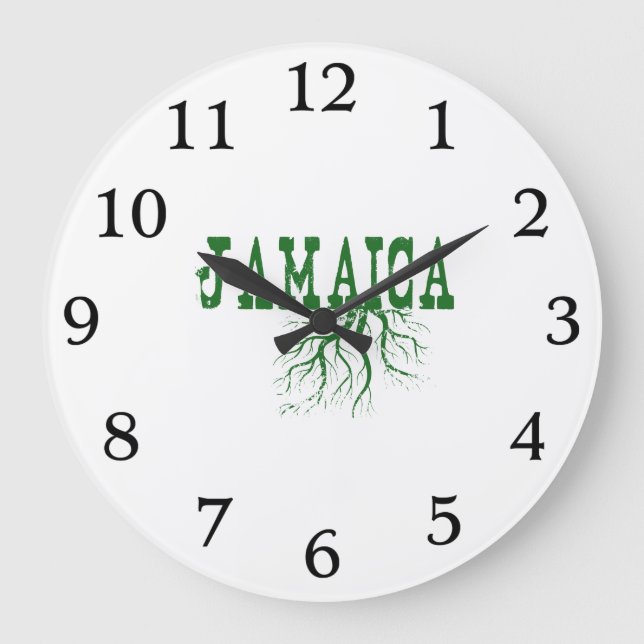 Jamaica Rooted Green Tree Roots Jamaican Word Art Large Clock (Front)