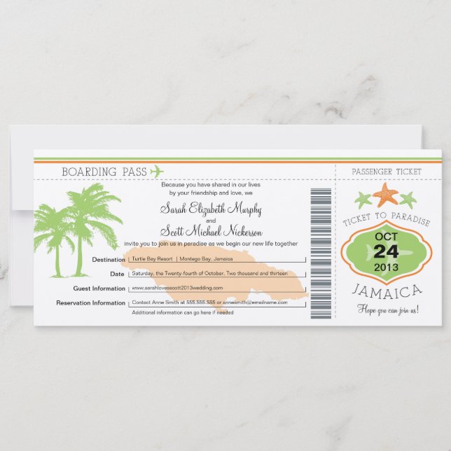 Jamaica Save the Date Boarding Pass (Front)