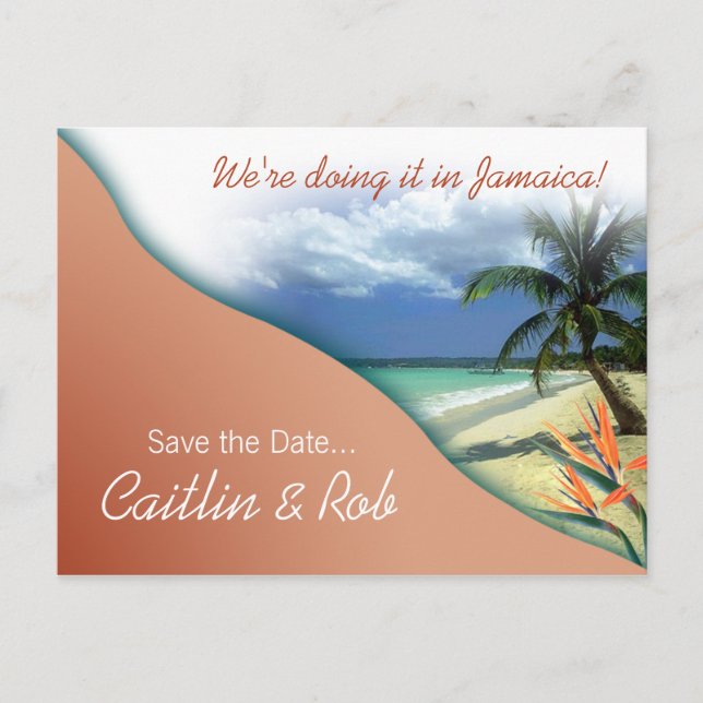 Jamaica Save The Date (coral sand) Announcement Postcard (Front)
