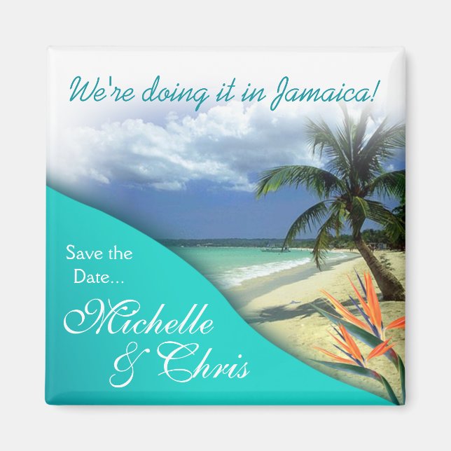 Jamaica Save The Date Emerald Waters Magnet Favor (Front)