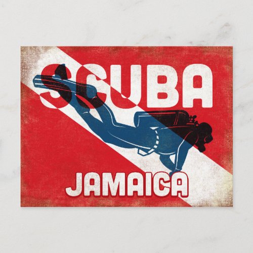 Jamaica Scuba Diver _ Blue Retro Postcard