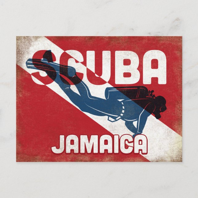 Jamaica Scuba Diver - Blue Retro Postcard (Front)