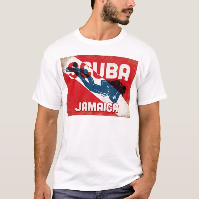 Jamaica Scuba Diver - Blue Retro T-Shirt (Front)