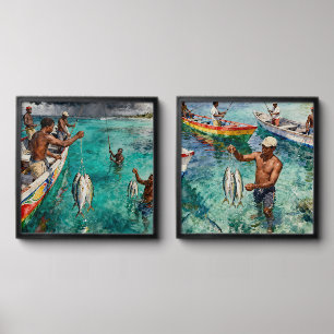 Jamaica spear fishing  peel and stick photo tile