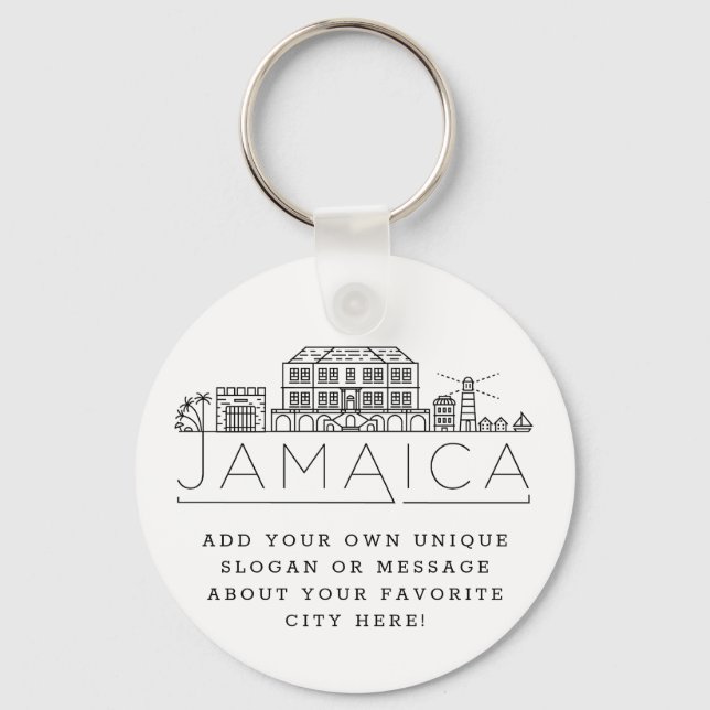 Jamaica Stylized Skyline| Custom Slogan Keychain (Front)