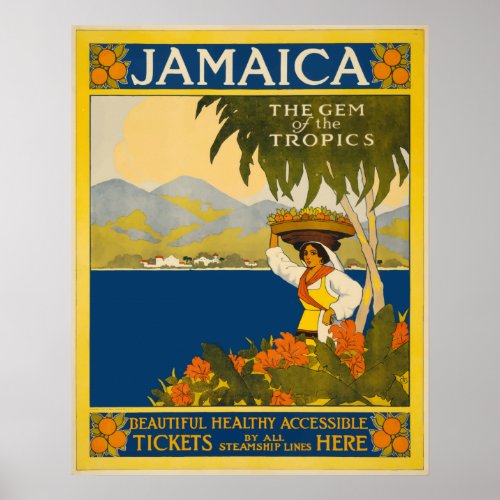 Jamaica The Gem of the Tropics Vintage Travel Poster