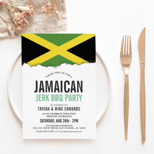 Jamaica Themed Cuisine  Party Flag Invite White