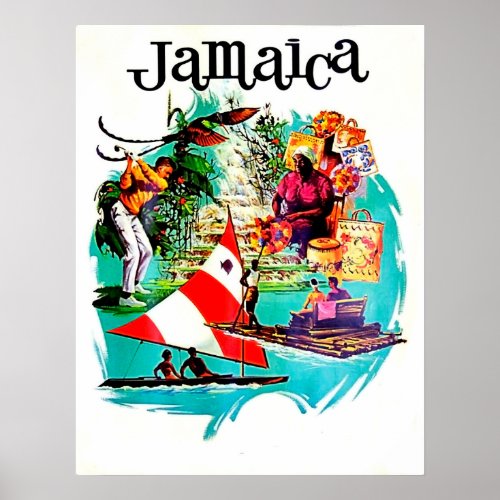 Jamaica tropic island tourist attractions poster
