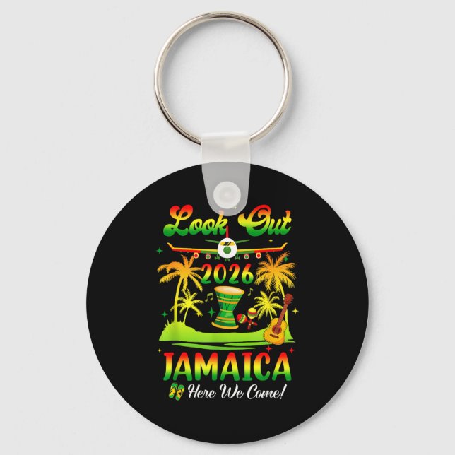 Jamaica Vacation 2026 Here We Come Matching Birthd Keychain (Front)