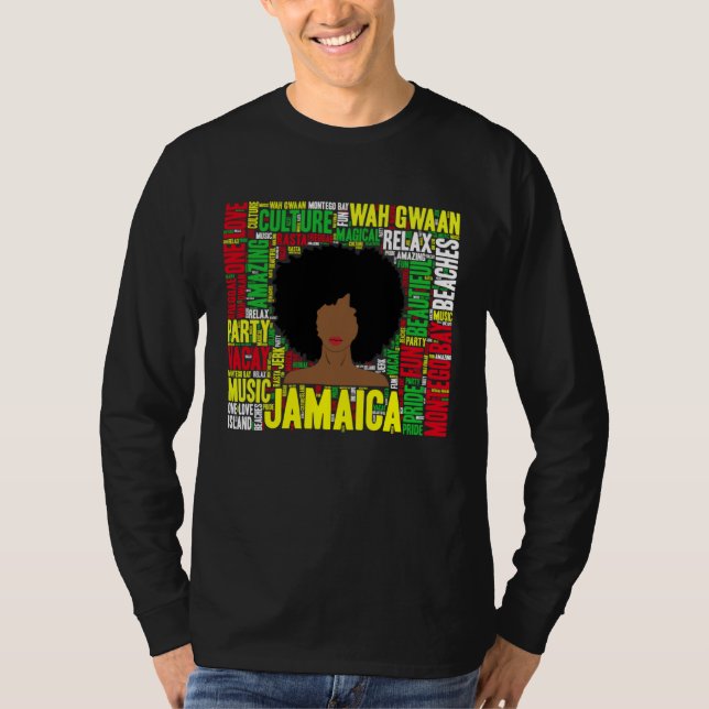 Jamaica Vacation Afro Woman Word Art T-Shirt (Front)