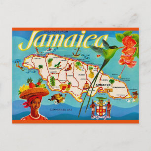 Jamaica Vintage Map Postcard