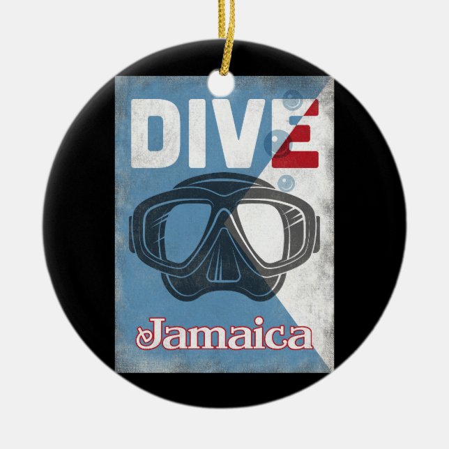 Jamaica Vintage Scuba Diving Mask Ceramic Ornament (Front)