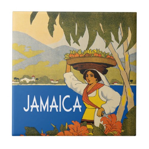 Jamaica vintage travel style illustration ceramic tile