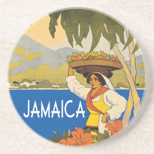 Jamaica vintage travel style illustration coaster