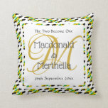 JAMAICA WEDDING KEEPSAKE Two Become One Custom Throw Pillow<br><div class="desc">Modern, stylish keepsake for a very special patriotic wedding, with map outline of JAMAICA in a tiled pattern. Placeholder text is customizable, so you can replace with your name(s, monogram and date. This would make a wonderful wedding gift or anniversary present - either for yourself, your spouse or for some...</div>
