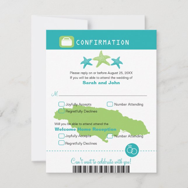 Jamaica Wedding RSVP Confirmation Boarding Pass (Front)