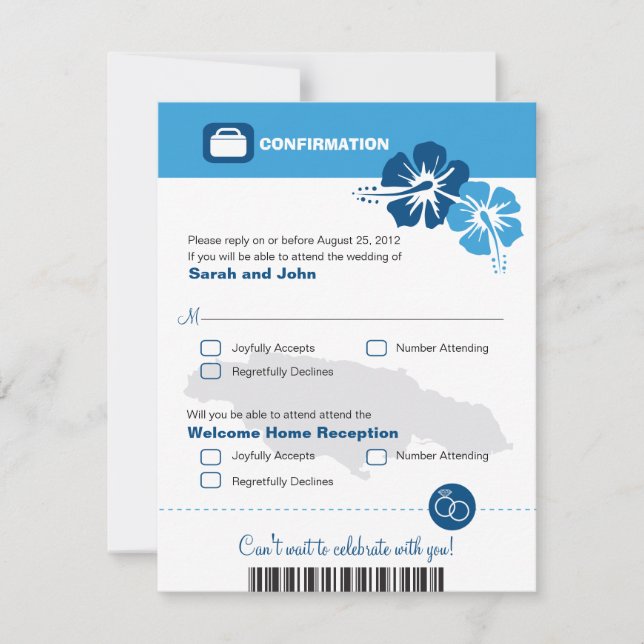 Jamaica Wedding RSVP Confirmation Boarding Pass Card (Front)