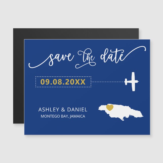 Jamaica Wedding Save the Date Card, Map Magnetic Invitation (Front/Back)