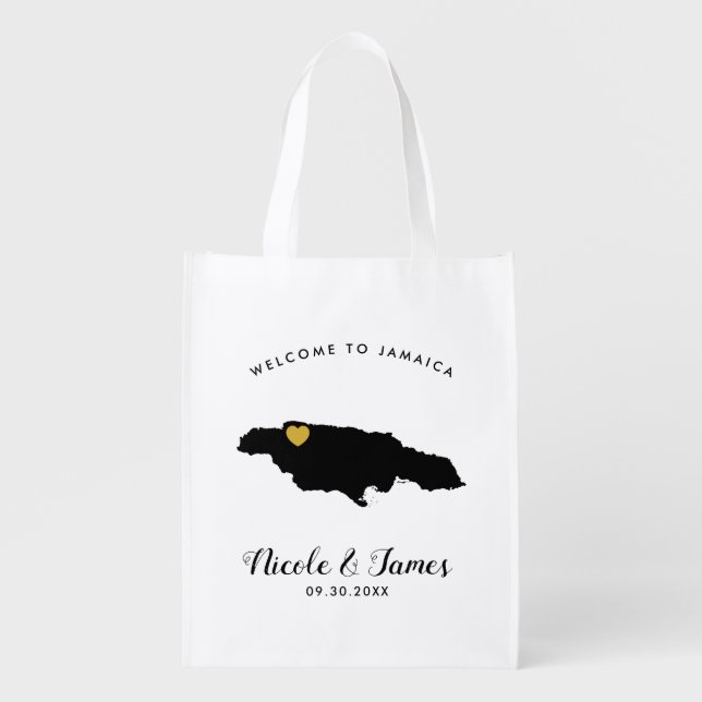 Jamaica Wedding Welcome Tote Bag, Gold Heart (Front)