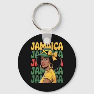 Jamaica Women Girl Jamaican Flag Vacation Trip Coq Keychain