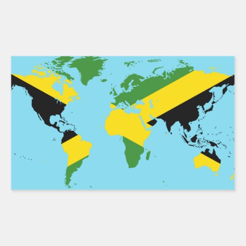 Jamaica World _ Jamaican Flag Map of World Rectangular Sticker