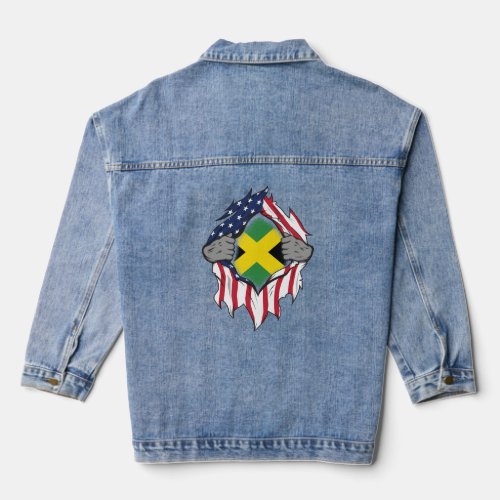 Jamaican American Flags Hands Ripping Flag  Denim Jacket