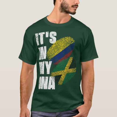 Jamaican And Colombian DNA Mix Flag Heritage T_Shirt