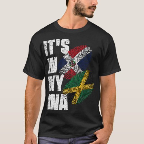 Jamaican And Dominican Mix DNA Flag Heritage T_Shirt